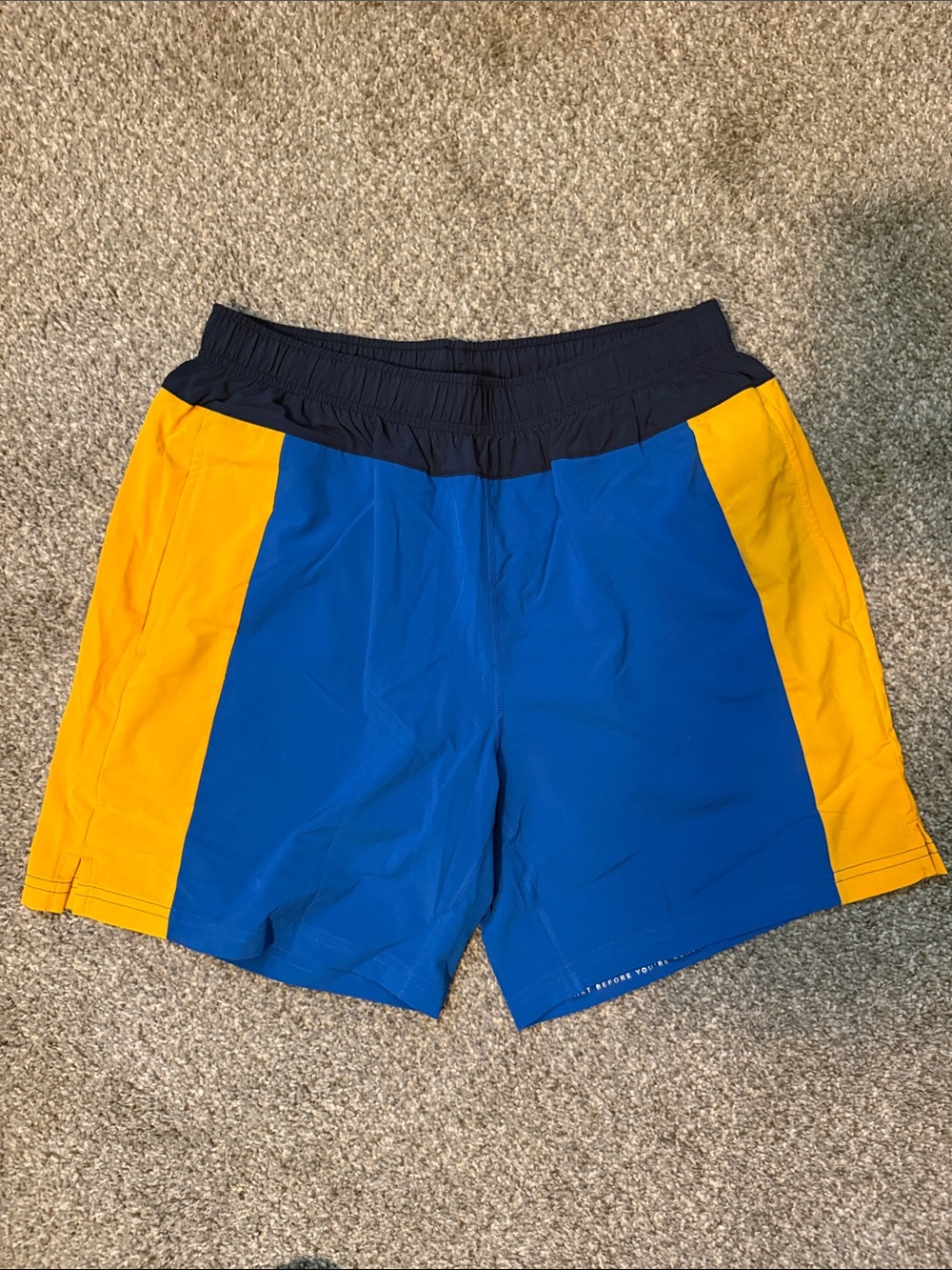 Men's Athletic Blue Shorts with Yellow Side Panels